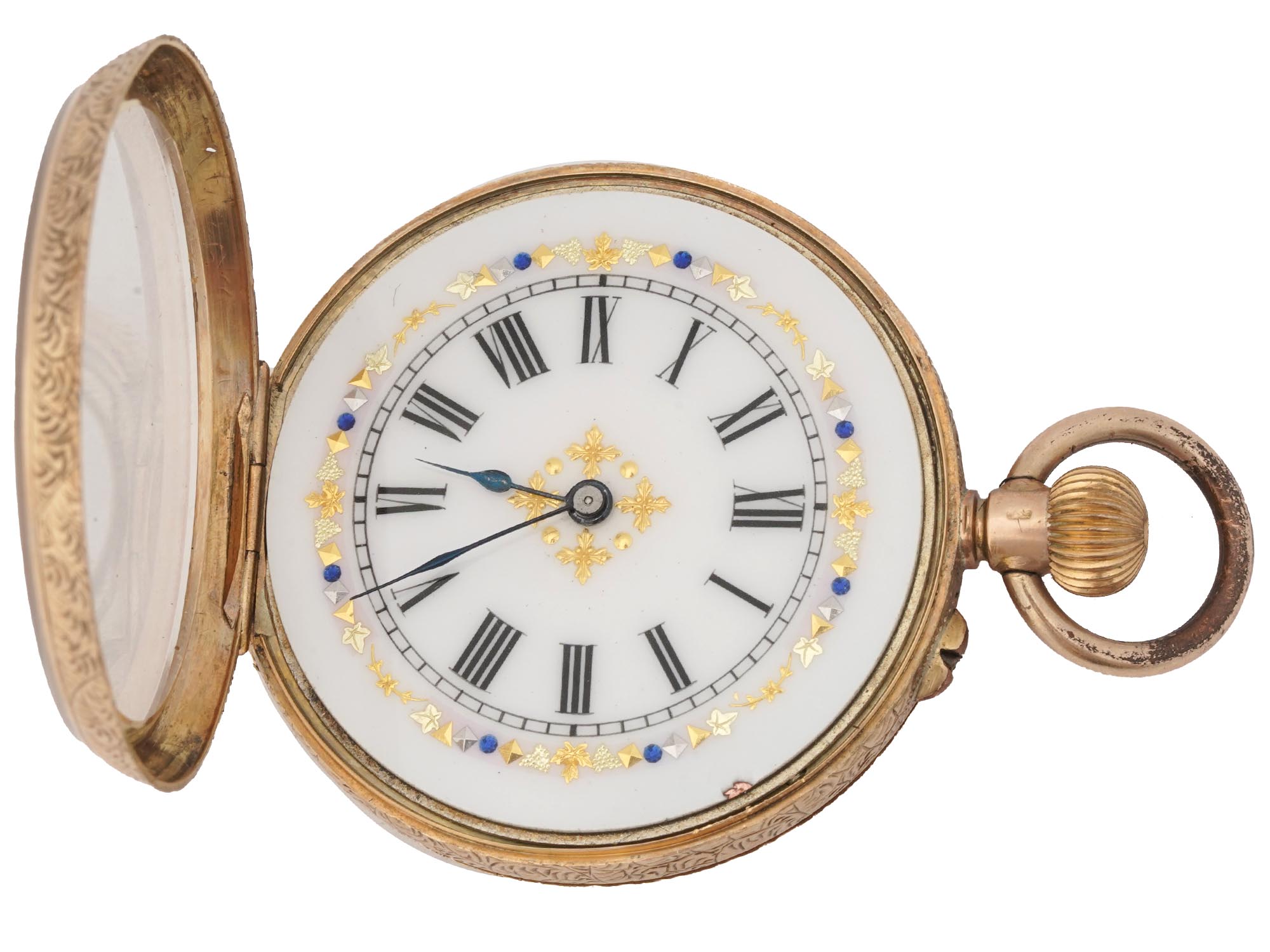 14K YELLOW GOLD AND JEWELS CUIVRE POCKET WATCH PIC-2